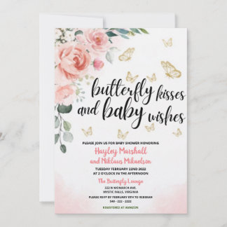 Butterfly Kisses och Baby Önskemål Baby Shower Inbjudningar