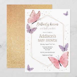 Butterfly Kisses och Baby Önskemål Baby Shower Inbjudningar