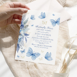 Butterfly Kisses och Baby Önskemål Boy Shower Inbjudningar
