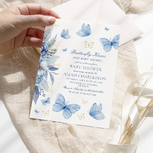 Butterfly Kisses och Baby Önskemål Boy Shower Inbjudningar