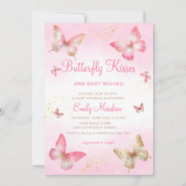 Butterfly Kisses och Baby Önskemål Girl Baby Showe Inbjudningar