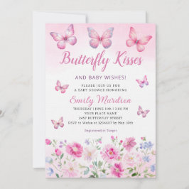 Butterfly Kisses och Baby Önskemål Girl Baby Showe Inbjudningar