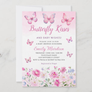 Butterfly Kisses och Baby Önskemål Girl Baby Showe Inbjudningar