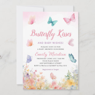 Butterfly Kisses och Baby Önskemål Girl Baby Showe Inbjudningar