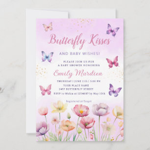 Butterfly Kisses och Baby Önskemål Girl Baby Showe Inbjudningar