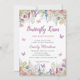 Butterfly Kisses och Baby Önskemål Girl Baby Showe Inbjudningar