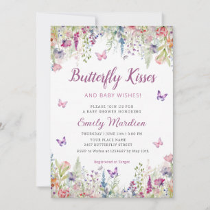 Butterfly Kisses och Baby Önskemål Girl Baby Showe Inbjudningar