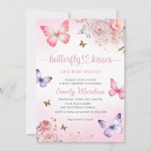 Butterfly Kisses och Baby Önskemål Girl Baby Showe Inbjudningar