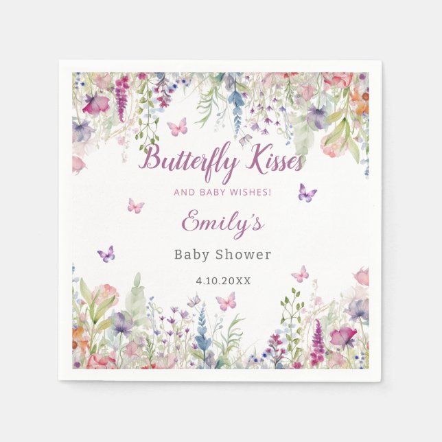 Butterfly Kisses och Baby Önskemål Girl Baby Showe Pappersservett (Framsidan)