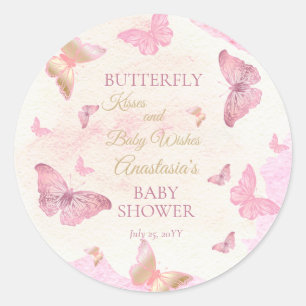 Butterfly Kisses och Baby Önskemål Girl Baby Showe Runt Klistermärke