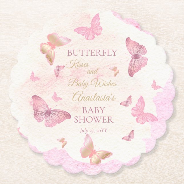 Butterfly Kisses och Baby Önskemål Girl Baby Showe Underlägg Papper (Framsida)