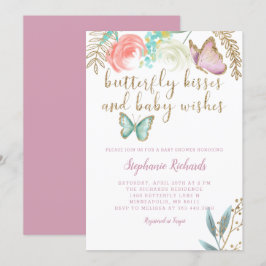 Butterfly Kisses och Baby Önskemål Rosa Baby Showe Inbjudningar