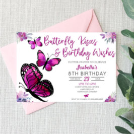 Butterfly Kisses och Birthday Önskemål Birthday Inbjudningar