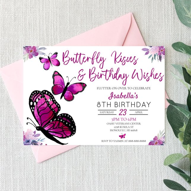 Butterfly Kisses och Birthday Önskemål Birthday Inbjudningar (Skapare uppladdad)