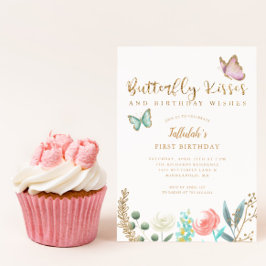 Butterfly Kisses och Birthday Önskemål Guld Blommi Inbjudningar