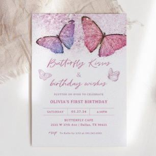 Butterfly Kisses och Birthday Önskemål Party Inbjudningar