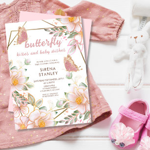 Butterfly Kisses och Önskemål Rosa Girl Baby Showe Inbjudningar