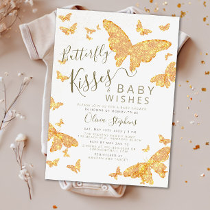 Butterfly Kisses Önskemål Boho Chic Guld Baby Show Inbjudningar