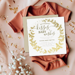 Butterfly Kisses Önskemål Guld Elegant Baby Shower Inbjudningar