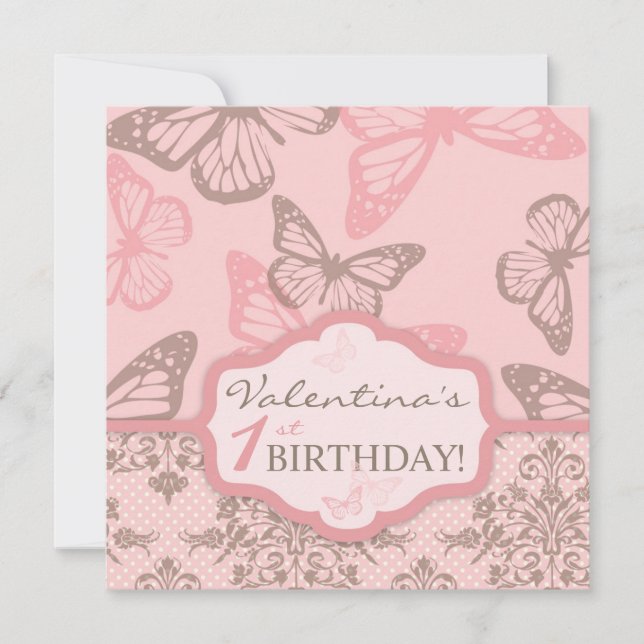 Butterfly Kisses Petal Birthday Inbjudan Square2 (Framsida)