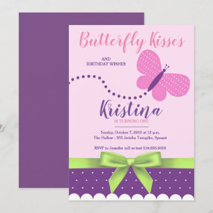 Butterfly Kisses Polka Dot First Bird Inbjudningar