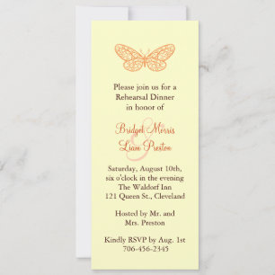 Butterfly Kisses Rehearsal Dinner gult Inbjudningar
