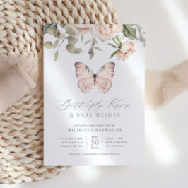 Butterfly Kisses Rosa Blommigt Girl Baby Shower Inbjudningar