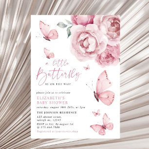 Butterfly Kisses Rosa Blommigt Girl Baby Shower Inbjudningar