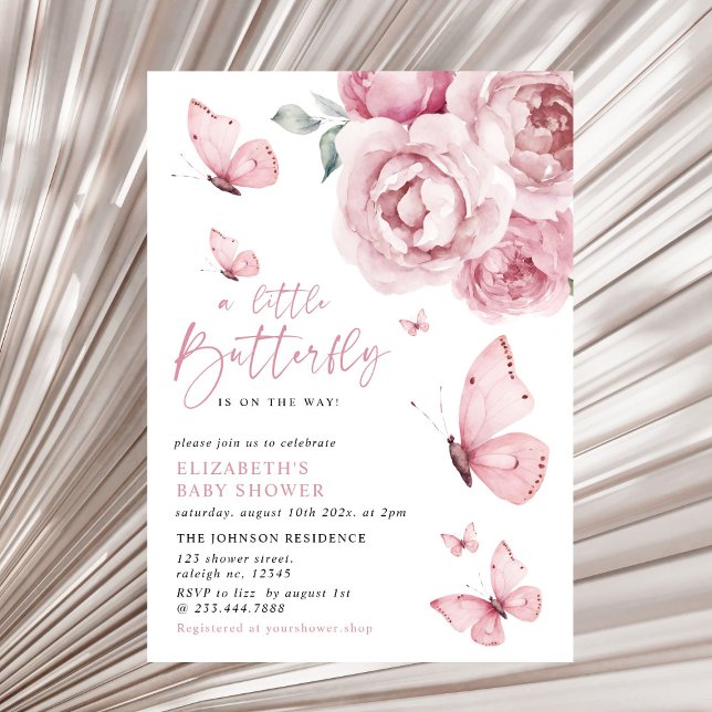 Butterfly Kisses Rosa Blommigt Girl Baby Shower Inbjudningar (Skapare uppladdad)