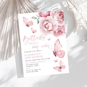 Butterfly Kisses Rosa Blommigt Girl Baby Shower Inbjudningar