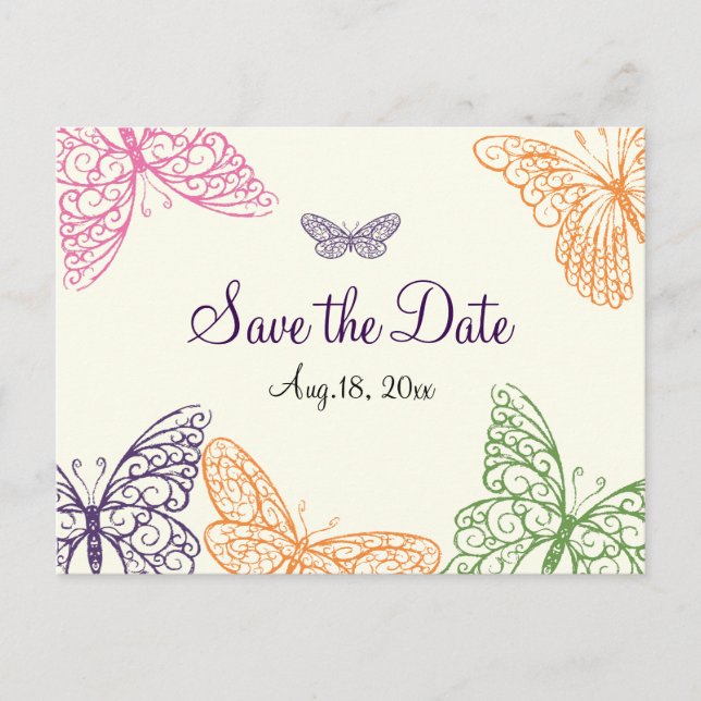 Butterfly Kisses Save Date-elfenbenet Meddelande Vykort (Framsida)