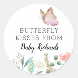 Butterfly Kisses Sweet Baby Shower Favor Runt Klistermärke