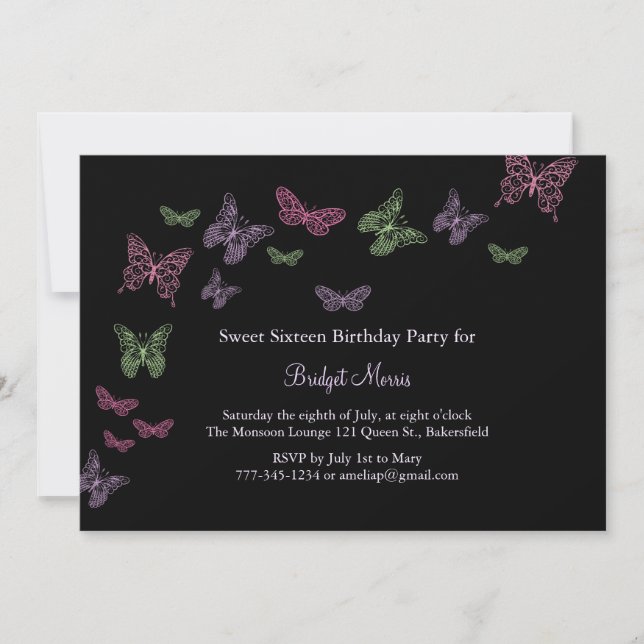 Butterfly Kisses Sweet sixteen Inbjudningar (Framsida)