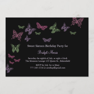 Butterfly Kisses Sweet sixteen Inbjudningar