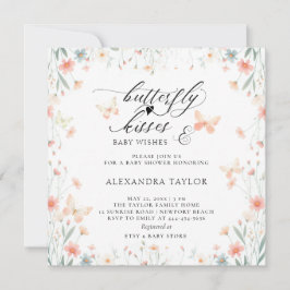 Butterfly Kisses Vild Coral Teal Girl Baby Shower Inbjudningar