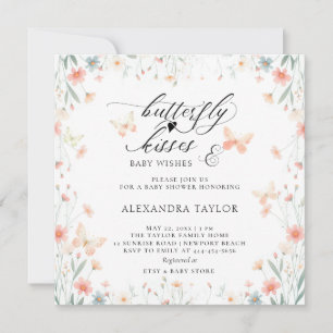 Butterfly Kisses Vild Coral Teal Girl Baby Shower Inbjudningar