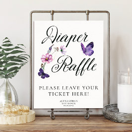 Butterfly Kisses Vild Lila Baby Shower Raffle Poster