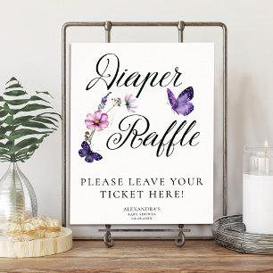 Butterfly Kisses Vild Lila Baby Shower Raffle Poster