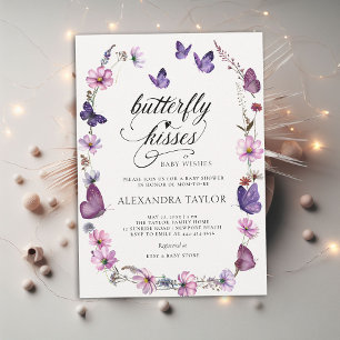 Butterfly Kisses Vild Lila Flicka Shower Inbjudningar