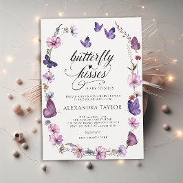 Butterfly Kisses Vild Lila Flicka Shower Inbjudningar