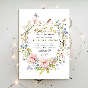 Butterfly Kisses Wildblommor Garden Baby Shower Inbjudningar
