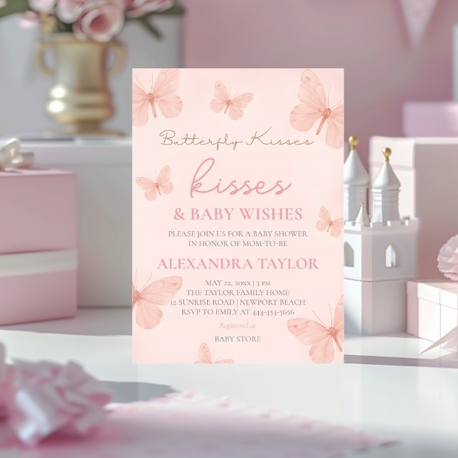 Butterfly Kisses Wishes gender neutral baby shower Inbjudningar (Skapare uppladdad)