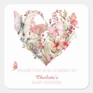 Butterfly Kisses Woodland Baby Shower Fyrkantigt Klistermärke