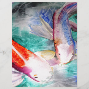 Butterfly Koi vattencolor Japansk Fish Art