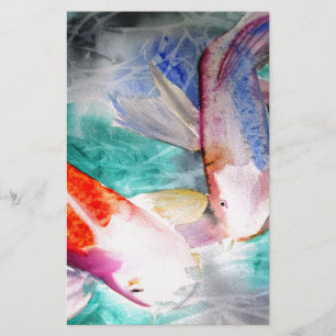 Butterfly Koi vattencolor Japansk Fish Art