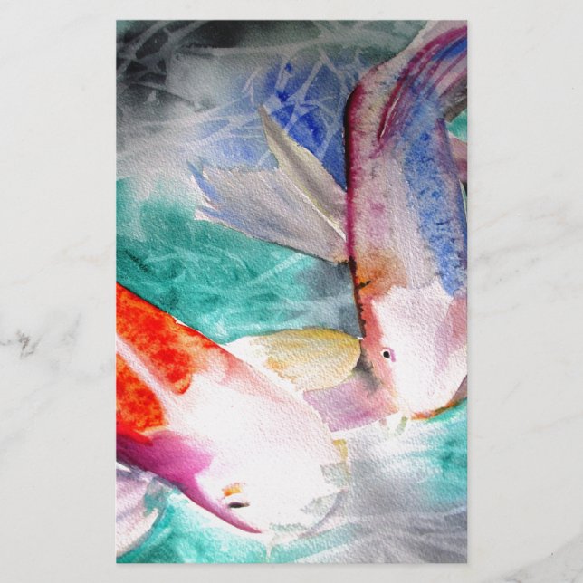 Butterfly Koi vattencolor Japansk Fish Art (Framsida)