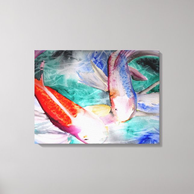 Butterfly Koi vattenfärgsmåla japansk konst Canvastryck (Framsida)