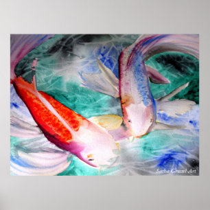 Butterfly Koi Watercolor måla japansk Fish Poster