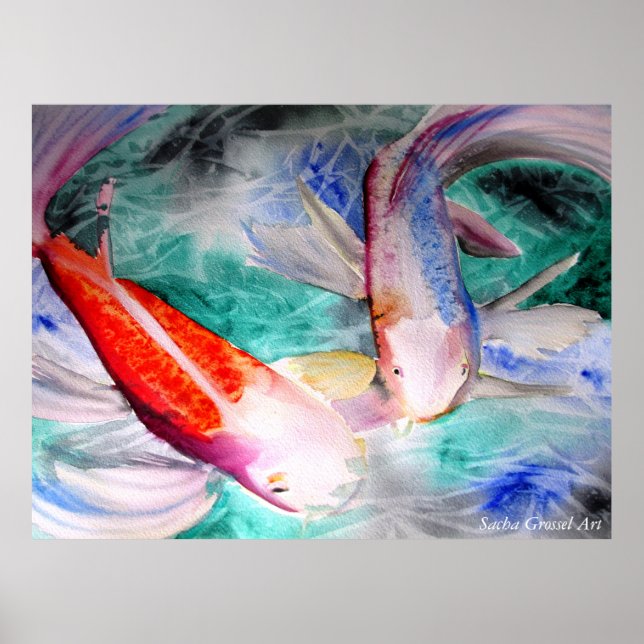 Butterfly Koi Watercolor måla japansk Fish Poster (Framsidan)