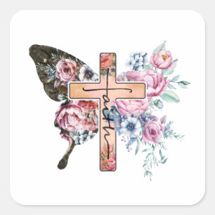 Butterfly Kor Faith blommigt Fyrkantigt Klistermärke